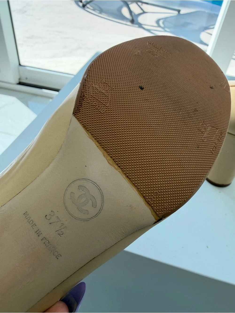 Chanel Beige and Black Cap-Toe block heel pumps